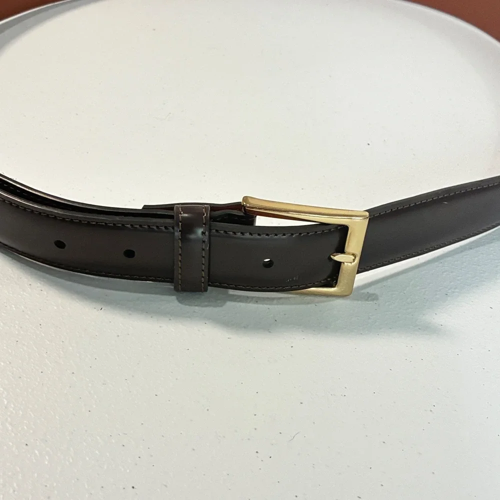 Brooks Brothers Leather Belt Mens 42 Dark Brown Gold Buckle Italy Classic Preppy